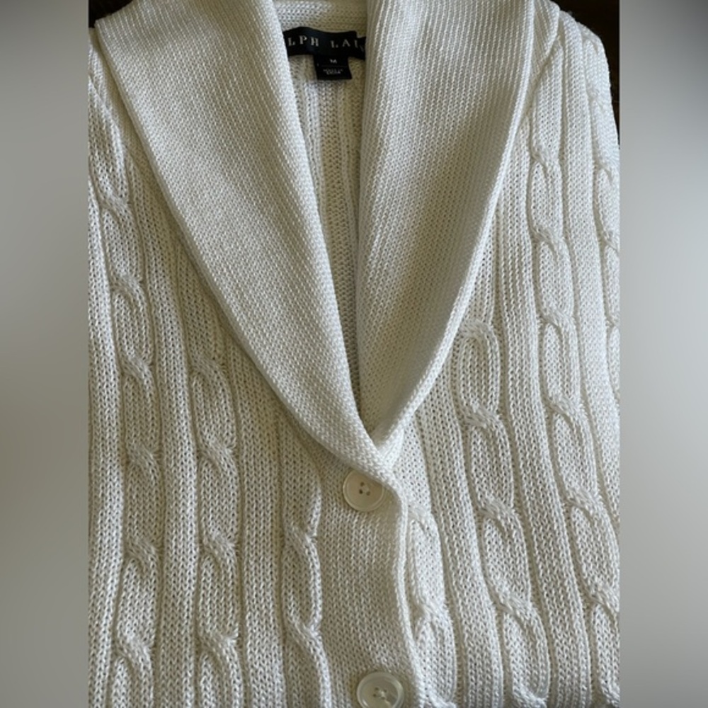 Ralph Lauren Black Label White Metallic Cable Knit Cardigan size Medium - Picture 13 of 13